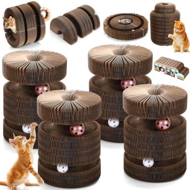 Imagem de Soulchen 4 peças de tábua de arranhar para gatos de órgão mágico, brinquedo combinável para animais de estimação adultos, arranhador interativo de papelão com bola de sino, almofada sanfonada dobrável