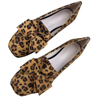 Imagem de WENJIAZHIZHI Mocassim feminino com laço, sapatilhas, mocassins, vestido de casamento, elegante, casual, sem cadarço para o trabalho, A309-leopardo marrom, 38