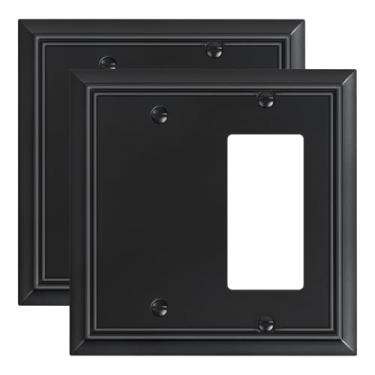 Imagem de Pacote com 2 placas de parede decorativas/brancas, placas decorativas pretas para interruptores e tampas de tomada, placas de parede de fibra de bambu natural duráveis para tomadas elétricas