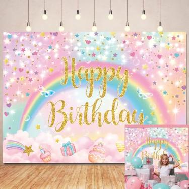 Imagem de Pano de fundo arco-íris para fotografia, decorações de festa de aniversário de arco-íris, nuvens coloridas, faixa com glitter, infantil, chá de bebê, festa, bolo, suprimentos de mesa (18 x 1,5 m)
