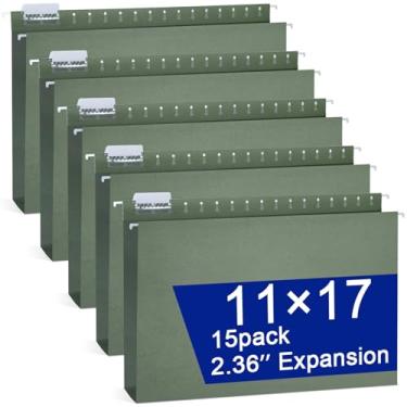 Imagem de gisgfim Pacote com 15 pastas de arquivo suspensas reforçadas de 28 x 43 cm, pastas de arquivos suspensas de capacidade extra com abas, organizador de arquivos para serviço pesado, expansão de 6 cm