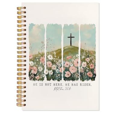 Imagem de YTRGI Caderno cristão de flores silvestres, cadernos bíblicos de Mateus 28:6 para anotações, diários de escrituras para escrever, diário de oração para mulheres, caderno espiral religioso 14 x 21 cm