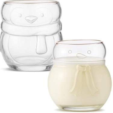 Imagem de Singhoow 2 peças de caneca de vidro transparente de pinguim e boneco de neve com borda dourada fofa de Natal copos de bebida criativa café chá leite suco copo para suprimentos de festa de Natal