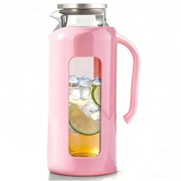 Imagem de Delove Jarra de vidro com tampa e revestimento inquebrável – Jarro de vidro borossilicato resistente ao calor, 2 litros (1,927 g/1,927 g) com alça e bico – perfeito para chá gelado, suco, água quente