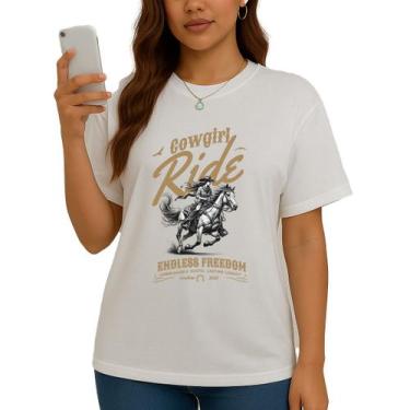 Imagem de Camiseta Feminina Cowgirl Ride Cavalo Western Style - Hipsters, Branco