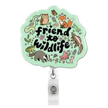Imagem de Carretel de crachá Friend to Wildlife, retrátil, divertido e fofo, com clipe jacaré para amantes de animais, enfermeira, médico, professor, escritório, colega de trabalho