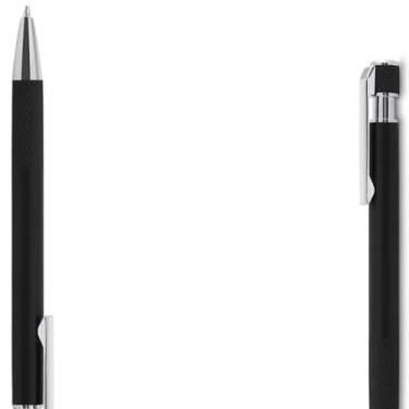 Imagem de Caneta esferográfica com corpo em alumínio reciclado, acionador e clipe cromado, escrita em tinta azul. Refil substituível tipo Parker. (Kit 2 Preto)