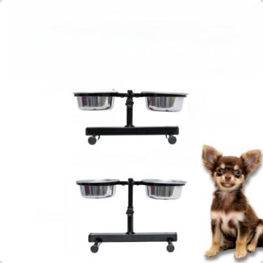Imagem de Comedouro Elevado，Prateleiras AjustáVeis de Dois NíVeis，Inclui Tigela de AlumíNio para AlimentaçãO，Adequado para Gatos e CãEs (Médio Preto)