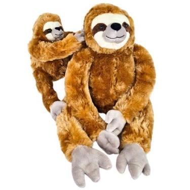 Imagem de Bicho Preguiça De Pelúcia Com Filhote Realista Grande -Fizzy