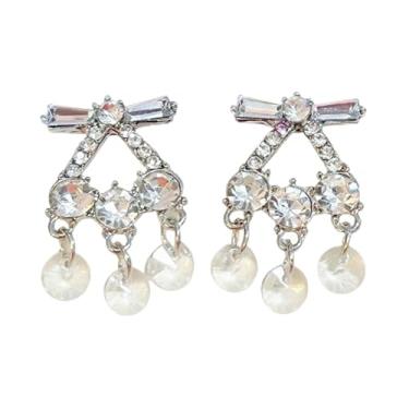 Imagem de Brincos de laço de cristal delicados para mulheres, brinco de gota com borla de strass, elegante joia de noiva brilhante para uso diário, aniversários, casamentos