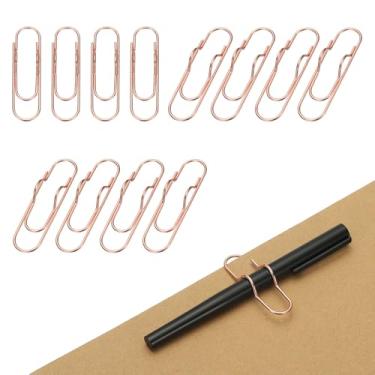 Imagem de PATIKIL 12 clipes de suporte de caneta para notebook, clipe de caneta de metal de 7 x 1,7 cm para prancheta de escritório, jornal, organizadores de mesa, ouro rosa