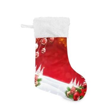 Imagem de GakkiGii Meia grande de Natal com fundo de Natal, decoração de Natal suspensa para parede de árvore de lareira, 45 x 31 cm