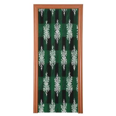 Imagem de Blueangle Capa de porta elástica verde e preta com flocos de neve - Faixa de porta frontal de tecido elástico para Natal, decoração de festa em casa ao ar livre (415)