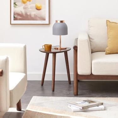 Imagem de Vadisun Mesa de centro oval pequena, 40 cm, pequena mesa de canto moderna de meados do século para sala de estar, mesa lateral de madeira de carvalho 100% maciça, mesa central de exibição minimalista