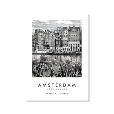 Imagem de Pôster de cidade preto e branco - impressão de viagem Roma Las Vegas Veneza Paris Sydney Amsterdã Amalfi Sanfrancisco Pintura em tela impressões de paisagem da cidade do mundo imagens de parede pôster