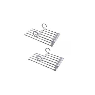 Imagem de Cabide Multifuncional com 5 Divisórias, Aço Inox e Plástico, Retrátil, 33cm x 14cm, Horizontal ou Vertical