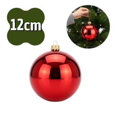 Imagem de Bola de Natal Gigante 25cm, 20cm, 15cm, 12cm - Vermelha, Dourada ou Prata Brilhante, Poliestireno, Decoração Luxo, 1 Unidade (VERMELHA, 12CM)