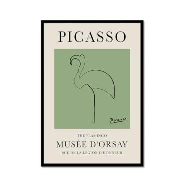 Imagem de Impressão em tela verde sálvia Pablo Picasso animais esboço arte de parede gato cão pássaro cavalo impressão linha abstrata desenho pôsteres para quarto casa escritório decoração (SKU7,12x45,7 cm =