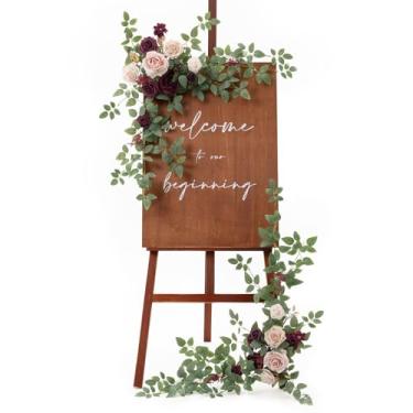 Imagem de Ling's Moment 2 peças de guirlanda de flores de casamento, decoração de arco floral artificial, arranjos de vegetação rosa, cerimônia de blush, recepção, jardim, cavalete de parede, entrada e placa