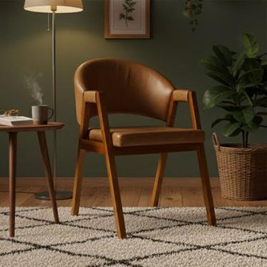 Imagem de Cadeira Sala de Jantar Premium com Braço Madeira Maciça Movellu Home, 