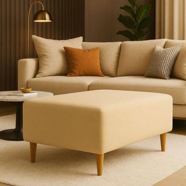 Imagem de Puff Bela Manu Decor Madri Pé Palito Tecido Sued Bege Escuro