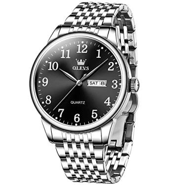 Imagem de OLEVS Relógio masculino à prova d'água com data e dia, analógico, quartzo, casual, número, clássico, luxuoso, escalas luminosas, 41 mm, rosto grande, fácil leitura, Reloj para Hombre, Face preta