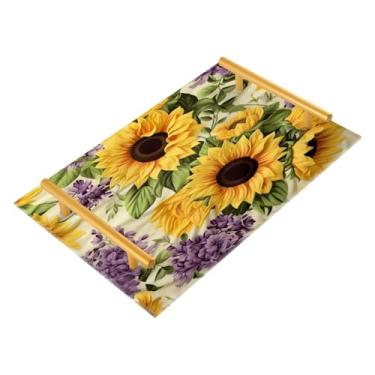 Imagem de Wassud Girassóis Bandeja de banheiro com alças organizador de perfume de acrílico para banheiro, quarto, cozinha, balcão de 30 x 20 cm