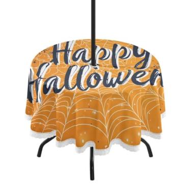 Imagem de CEBUGI Toalha de mesa redonda para uso ao ar livre, fundo de Halloween, impermeável, com furo Umberlla, capa de mesa lavável para pátio, cozinha, sala de jantar, 152 cm