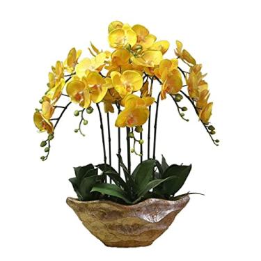 Imagem de LMJYU Arranjos de flores artificiais Phalaenopsis de flores artificiais com arranjo de vaso buquê de casamento requintado