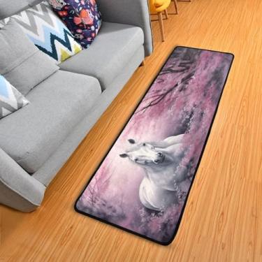 Imagem de WELLDAY Tapete de corredor de cavalo branco, tapete de corredor de 5 x 15 cm, antiderrapante, lavável, tapete de cozinha para quarto, entrada, lavanderia, sala de estar