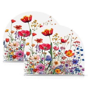 Imagem de Wassud Porta-guardanapos de acrílico colorido de flores silvestres, dispensador de guardanapo de papel moderno em forma de U para mesa, cozinha, sala de jantar, bancada 2 peças (comporta 50-60