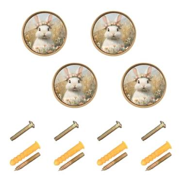 Imagem de xigua 4 maçanetas de armário de coelho com coroa de flores redondas de zinco sólido, puxadores decorativos de 3,5 cm para armário de banheiro, cômoda, armário e guarda-roupa