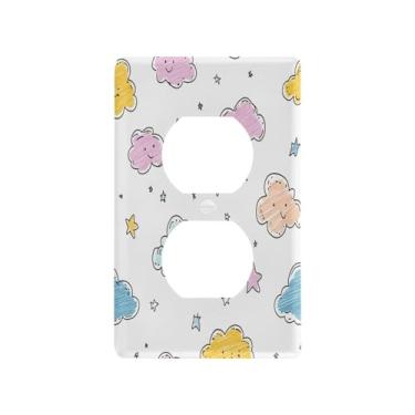 Imagem de Wassud Placa de cobertura para interruptor de luz, capa decorativa de nuvens e estrelas, placa de parede para tomadas elétricas duplex 11 x 7 cm