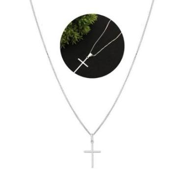 Imagem de Cordão Corrente Masculino Veneziana Fino Fininho 70cm Pingente Cruz Palito Prata 925 Legítima-Unissex