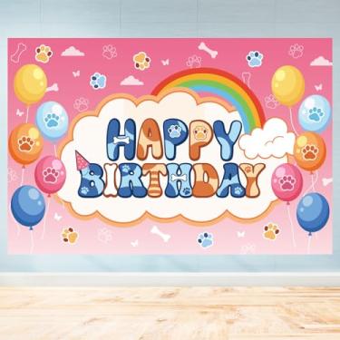 Imagem de Painel de Aniversário com Cãozinho Azul, 150x100cm Tema Cartoon Decoração de Banner Aniversário Adequado para Meninos e Meninas Pode ser Utilizado para Fotos Adereços e Decoração Parede
