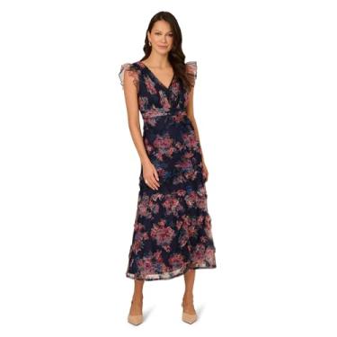 Imagem de Adrianna Papell Vestido de tule estampado no tornozelo, Azul-marinho multi, 40