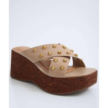 Imagem de Tamanco Feminino Plataforma Tachas Vizzano-11226, Bege, 35