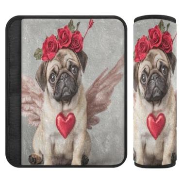 Imagem de Burbuja Capa de cinto de segurança de carro para cães Cupido Valentine Protetor de cinto de segurança de carro macio confortável para alça de ombro de assento de carro, 1 par pequeno