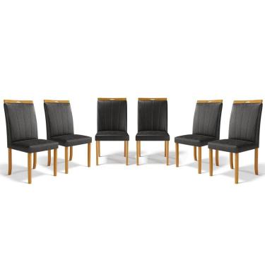 Imagem de Kit Com 6 Cadeiras Aurora Madeira Maciça Estofadas Para Mesa De Jantar