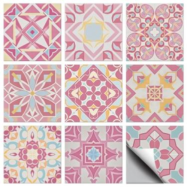 Imagem de CHGCRAFT 36 peças 9 estilo rosa flores patten azulejo adesivo feométrico formas de parede adesivos de azulejo à prova d'água autoadesivo adesivo adesivo em decalques para cozinha banheiro arte de