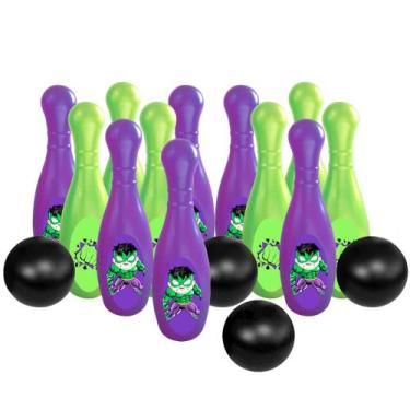 Imagem de Kit 2 Jogos de Boliche Grande Super Herói Huk 12 Pinos 4 Bolas - Toy M