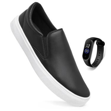 Imagem de Kit Tênis Sapatênis Casual Slip On Calce Fácil Iate Sem Cadarço Leve Conforto Unissex + Relógio-Unissex