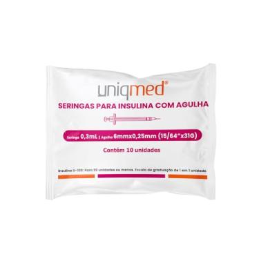 Imagem de Seringas para Insulina Uniqmed 100Ui 0,3mL 6mm 31G Com 10 Unidades