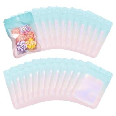 Imagem de 60 peças de sacos de plástico holográfico com zíper retangular turquesa pálida com glitter, organizador, embalagem resselável, bolsa autovedável, 9,9 x 6,8 x 0,15 cm