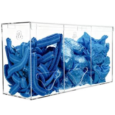 Imagem de SEANADO Porta-luvas de acrílico transparente com tampa, caixa de armazenamento de 3 compartimentos para redes de barba, redes de cabelo, sacos de plástico, capa de sapato – suporte de parede ou mesa