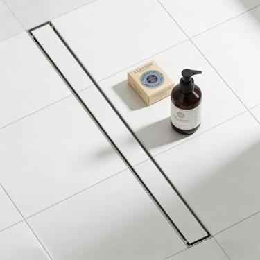 Imagem de Evolvegoods Ralo de chuveiro linear, ralo de vala de chuveiro de 81 cm com grade de inserção de azulejo, ralo de piso de banheiro de aço inoxidável 304, ralo de chuveiro retangular com pés niveladores