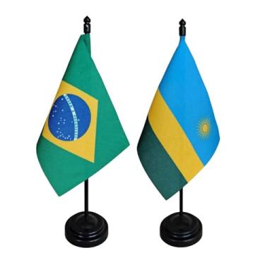 Imagem de Kit Bandeira de Mesa Brasil e Ruanda, 26cm Altura, 18x11cm, Multicolorido, Oxford, Base Plástica, Decoração, Escritório, Eventos