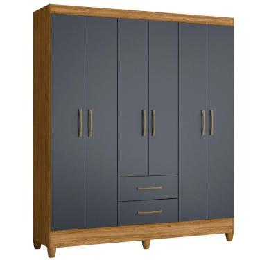 Imagem de Guarda Roupa Roupeiro Casal Panama 6 Portas 2 Gavetas Freijo Com Cinza - Moval