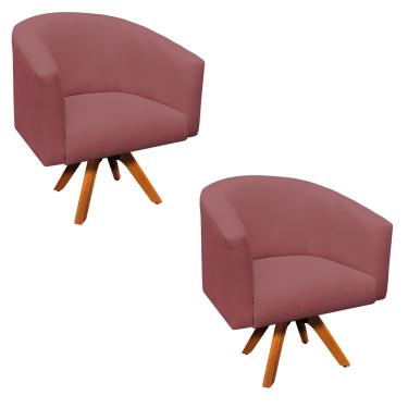 Imagem de Poltrona Decorativa Giratória MM30 Kit 2 Stella Linho Whisky Rosê D03 - D'Rossi