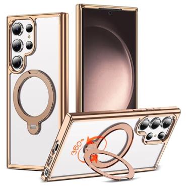 Imagem de RIASOLIN Capa compatível com Samsung Galaxy S23 Ultra com suporte de anel invisível giratório de 360°, compatível com Mag-Safe, capa de telefone transparente com ótima sensação de aderência para